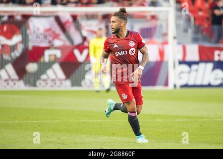 Toronto, Ontario, Canada. 17 luglio 2021. Dom Dwyer (6) in azione durante il gioco MLS tra Toronto FC e Orlando City SC. Il gioco è terminato il 1-1 (Credit Image: © Angel Marchini/ZUMA Press Wire) Foto Stock