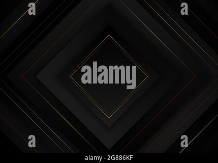 3D elegante quadrato nero astratto con linee dorate su sfondo scuro stile di lusso. Illustrazione vettoriale Illustrazione Vettoriale