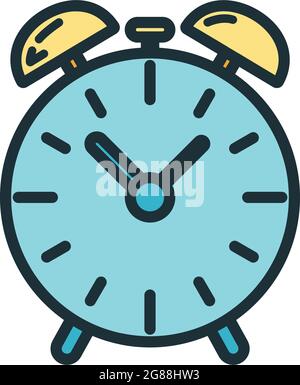 Icona dell'orologio, processo dell'istituto educativo, immagine vettoriale piatta del profilo del ritorno alla scuola, isolata in bianco. Simbolo dei materiali di consumo, comune Illustrazione Vettoriale