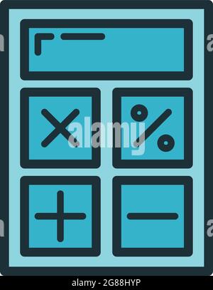 Icona della calcolatrice, scuola di processo dell'istituto di istruzione, illustrazione vettoriale piatta a colori, isolata in bianco. Simbolo forniture per ufficio, concetto ba Illustrazione Vettoriale