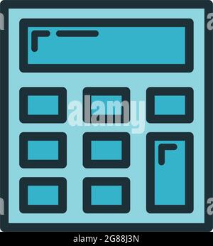 Icona della calcolatrice, scuola di processo dell'istituto di istruzione, illustrazione vettoriale piatta a colori, isolata in bianco. Simbolo forniture per ufficio, concetto ba Illustrazione Vettoriale