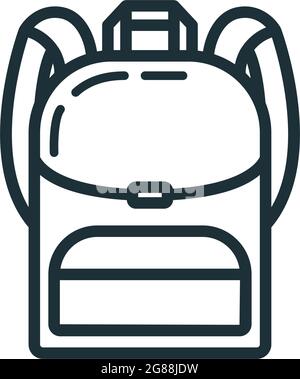 Icona zaino processo educativo istituto, torna a scuola contorno piatto vettore illustrazione, isolato su bianco. Simbolo delle forniture concettuali, comunità Illustrazione Vettoriale