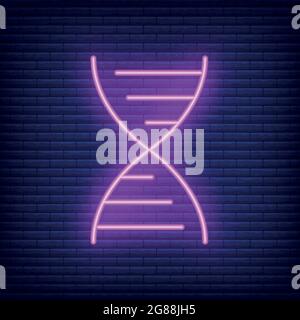 Acido deossiribonucleico dnc icona stile neon glow, scuola di processo istituto educativo, colore profilo grafico vettoriale piatto, isolato su nero. Spento Illustrazione Vettoriale