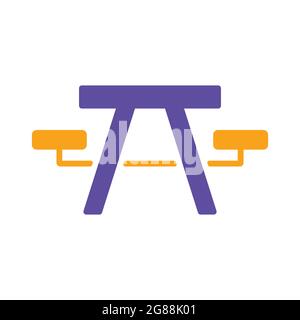 Camping tavolo in legno parco panca vettore glyph icona. Simbolo grafico per siti web di viaggi e turismo e applicazioni design, logo, app, UI Illustrazione Vettoriale