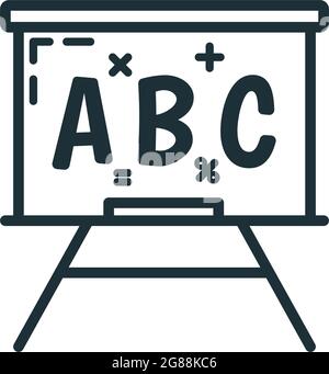 Icona lavagna, processo di istituzione educativa, illustrazione vettoriale piatta del profilo della scuola, isolato su bianco. Simbolo dei materiali di consumo, Illustrazione Vettoriale