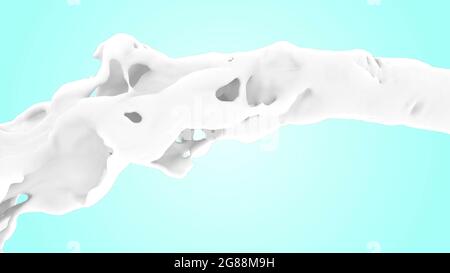 Spruzzi di latte su flusso liquido azzurro natura alimentazione organica cibo sano rendering 3d Foto Stock