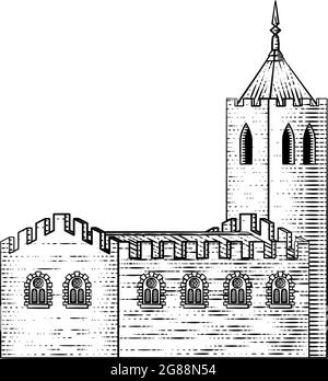 Chiesa Cattedrale Vecchio edificio medievale d'epoca Illustrazione Vettoriale