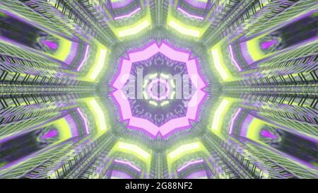 Illustrazione 3D UHD 4K del tunnel geometrico al neon Foto Stock