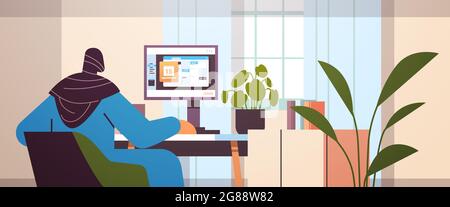 uomo d'affari arabo pianificazione giorno appuntamento in calendario sullo schermo monitor concetto di gestione del tempo Illustrazione Vettoriale