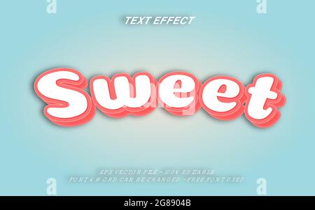 Stile effetto testo Sweet Cartoon - effetto font testo modificabile. Illustrazione Vettoriale