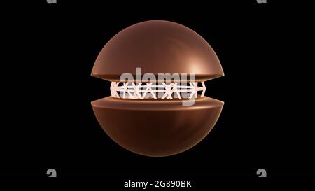 Immagine di un oggetto 3D lucido con struttura metallica al centro Foto Stock