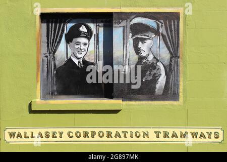 Wallasey Corporation Tramways Street Art a New Brighton, Wirral, Regno Unito Foto Stock