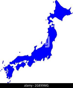 Mappa del Giappone di colore blu. Mappa politica giapponese. Mappa di illustrazione vettoriale. Illustrazione Vettoriale