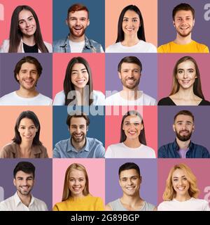 Positivi giovani uomini e donne di varie nazionalità, collage Foto Stock