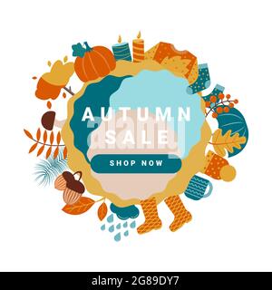 Banner di vendita autunnale illustrazione vettoriale isolata Illustrazione Vettoriale