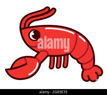 Simpatico disegno di aragosta cartoon. Divertente personaggio rosso crawfish. Immagine vettoriale clip art. Illustrazione Vettoriale