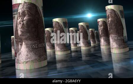 Egyptian Pound Money Pack illustrazione 3d. Pile di pacchetti di banconote EGP. Concetto di finanza, contanti, crisi economica, successo di affari, recessione, banca, ta Foto Stock