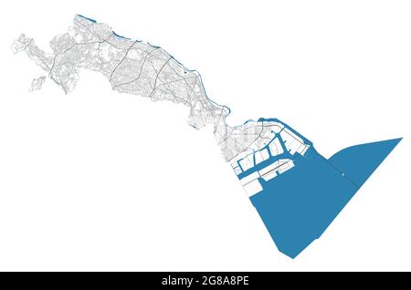 Mappa di Kawasaki. Mappa dettagliata dell'area amministrativa della città di Kawasaki. Panorama cittadino. Illustrazione vettoriale priva di royalty. Mappa con autostrade, stre Illustrazione Vettoriale