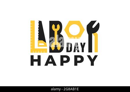 Testo del giorno del lavoro. Illustrazione della tipografia vettoriale per la celebrazione della Festa del lavoro degli Stati Uniti Illustrazione Vettoriale