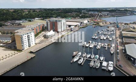 Ipswich Waterfront Suffolk UK marina e appartamenti immagine aerea Foto Stock