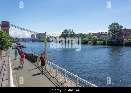 Portland Street Suspension Bridge sul fiume Clyde, Glasgow City, Scozia, Regno Unito Foto Stock