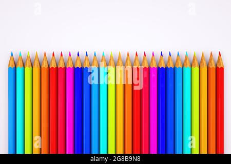 Grafica 3D, matite colorate. Set di matite colorate su sfondo bianco. . Primo piano Foto Stock