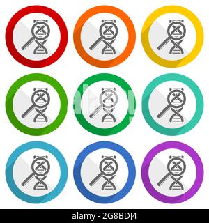 DNA, icone vettoriali per la ricerca genetica, set di pulsanti colorati a design piatto per applicazioni di webdesign e mobili Illustrazione Vettoriale
