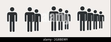 Semplice icona a forma di folla, gruppo di silhouette persone in piedi in file set Illustrazione Vettoriale
