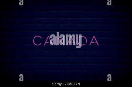 Neon Canada. Illustrazione vettoriale concettuale. Cartello al neon con bandiera canadese. Illustrazione Vettoriale