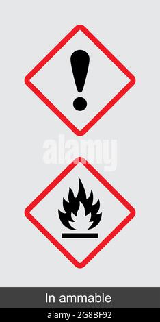 cartello di avvertimento infiammabile, disegno vettoriale Illustrazione Vettoriale