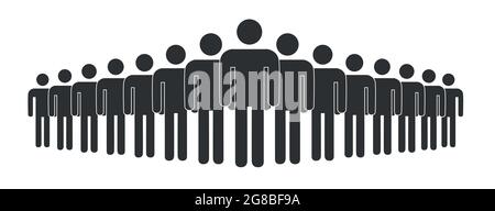 Semplice icona a forma di folla, gruppo di silhouette in piedi in fila Illustrazione Vettoriale