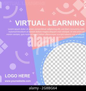 Virtual learning social Media post banner modello. Modificabile per banner Web SO per social media.vettoriale illustrazione colore pastello sfondo con foto Illustrazione Vettoriale