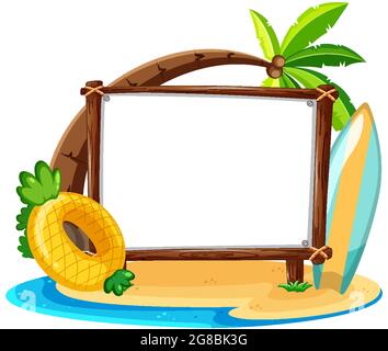 Tema Summer Beach con banner vuoto isolato su sfondo bianco illustrazione Illustrazione Vettoriale