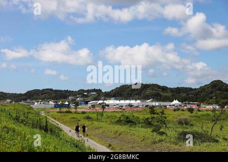 Chiba, Giappone. 18 luglio 2021. Tsurigasaki Surfing Beach Line, 18 luglio 2021 - Surfing : prima dei Giochi olimpici di Tokyo 2020 alla spiaggia di Tsurigasaki Surfing a Chiba, Giappone. Credit: KONDO/AFLO/Alamy Live News Foto Stock