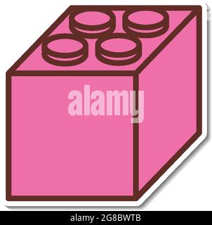 Disegno adesivo con illustrazione isolata in blocco di lego rosa Illustrazione Vettoriale