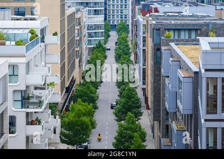 Amburgo, Germania - Hafenity, edifici residenziali moderni. Foto Stock