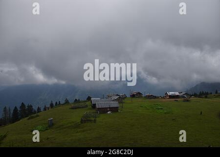 Rize, Turchia - Agosto 16 2017 : veduta aerea dell'altopiano di Badara e delle sue case tradizionali. Foto di paesaggio è stata scattata in estate. Foto Stock