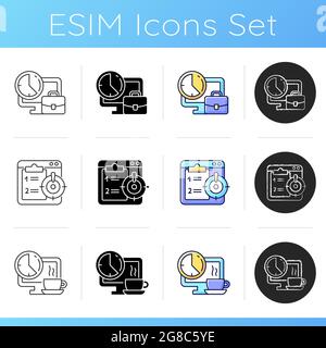 Set di icone per il monitoraggio del lavoro online Illustrazione Vettoriale