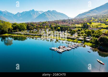 Lago di Como (IT), Baia di Piona, veduta aerea Foto Stock