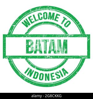 BENVENUTI A BATAM - INDONESIA, parole scritte su verde rotondo semplice timbro Foto Stock