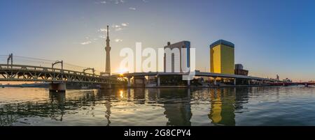 Tokyo, Giappone - 26 Ottobre 2017 : Tokyo Giappone, skyline della città panoramica all'alba sul fiume Sumida e Sky Tree Foto Stock