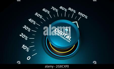 Trasformazione digitale utilizzando le tecnologie informatiche come cloud computing, la gestione dei processi aziendali migliora l'efficienza. Manopola rotante Foto Stock