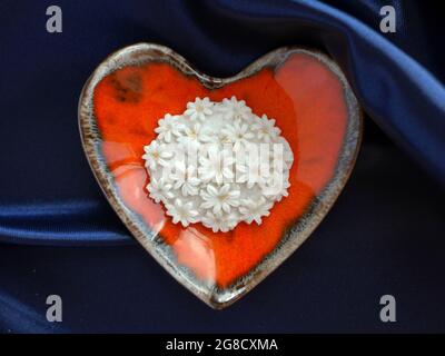 Dessert tradizionale tailandese in un piatto a forma di cuore Foto Stock