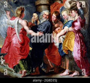 Il volo di Lot e la sua famiglia da Sodoma di Jacob Jordaens (1593-1678), olio su tela, c.. 1660-69 Foto Stock