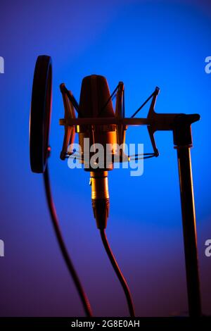 Microfono cardioide a diaframma grande in studio VoiceOver in studi professionali di registrazione vocale. Foto Stock