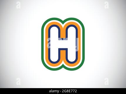 Lettera monogramma H iniziale colorata alfabeto. Alfabeto carino per bambini. Cartoon Bright font per bambini. Design moderno del logo vettoriale per le aziende, Illustrazione Vettoriale