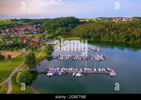 Vista aerea, porto di vela, porto turistico, lido Enderndorf, Grosser Brombachsee, Enderndorf am See, distretto della città di Spalt, Franconian Lake District Foto Stock