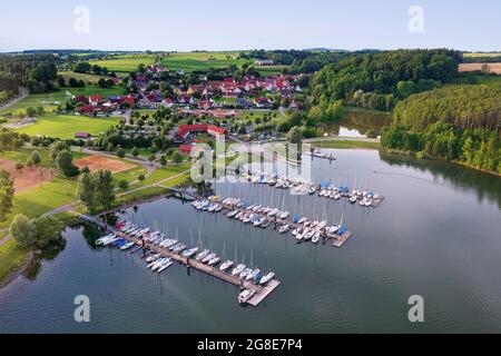 Vista aerea, porto di vela, porto turistico, lido Enderndorf, Grosser Brombachsee, Enderndorf am See, distretto della città di Spalt, Franconian Lake District Foto Stock