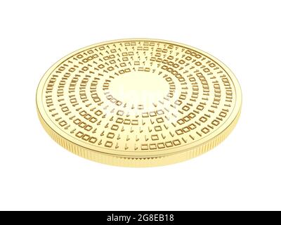 Criptovaluta. Moneta d'oro isolata su sfondo bianco. Concetto di valuta digitale. illustrazione 3d. Binario. Foto Stock