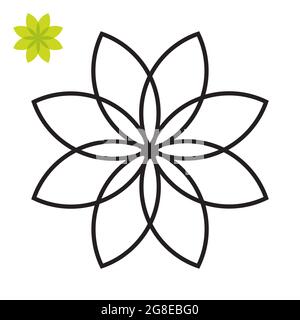 pagina da colorare. petali di fiori, bella figura di petali di fiori isolati su sfondo bianco Foto Stock